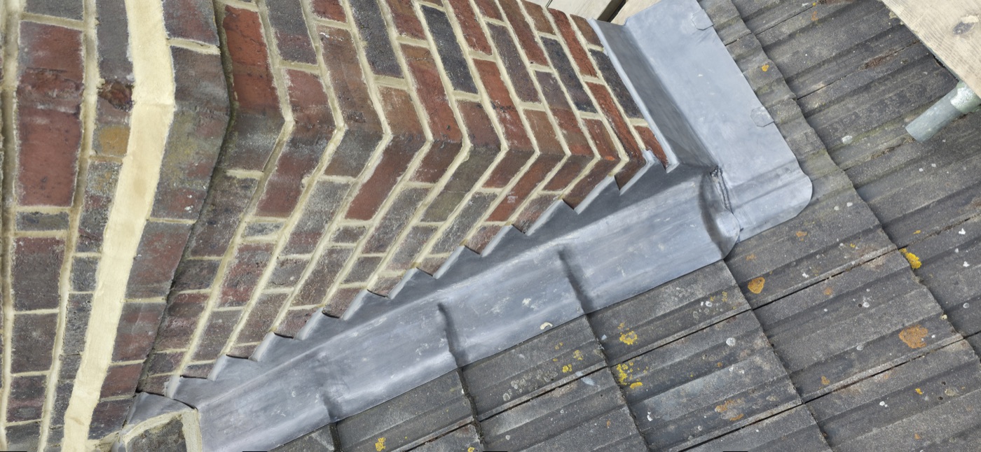 Lead corner flashing detail on period property
