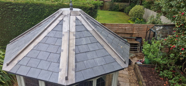Octagonal slate conservatory roof with lead detailing