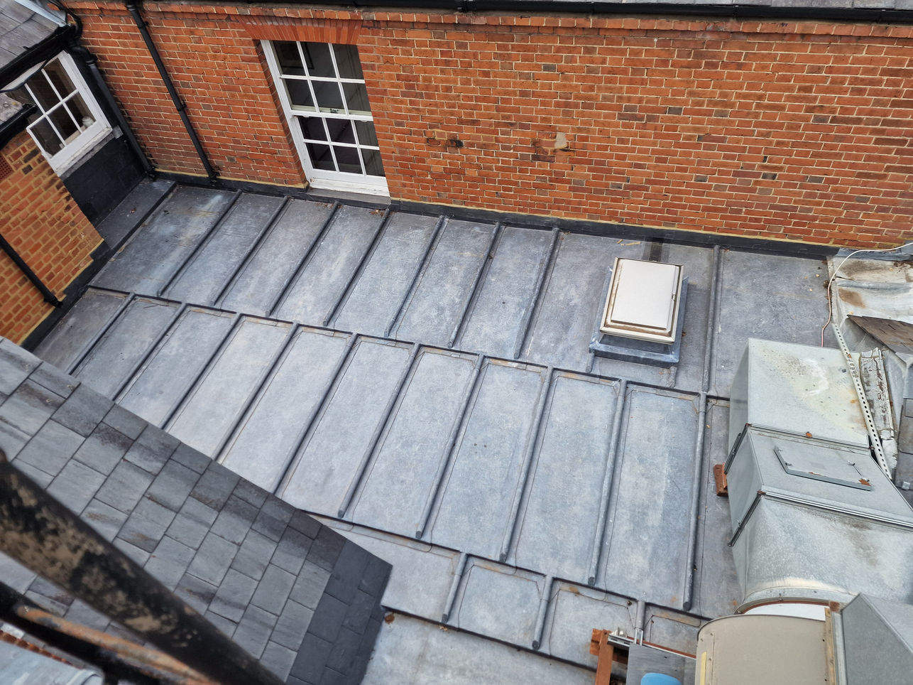 Heritage lead flat roof, period building