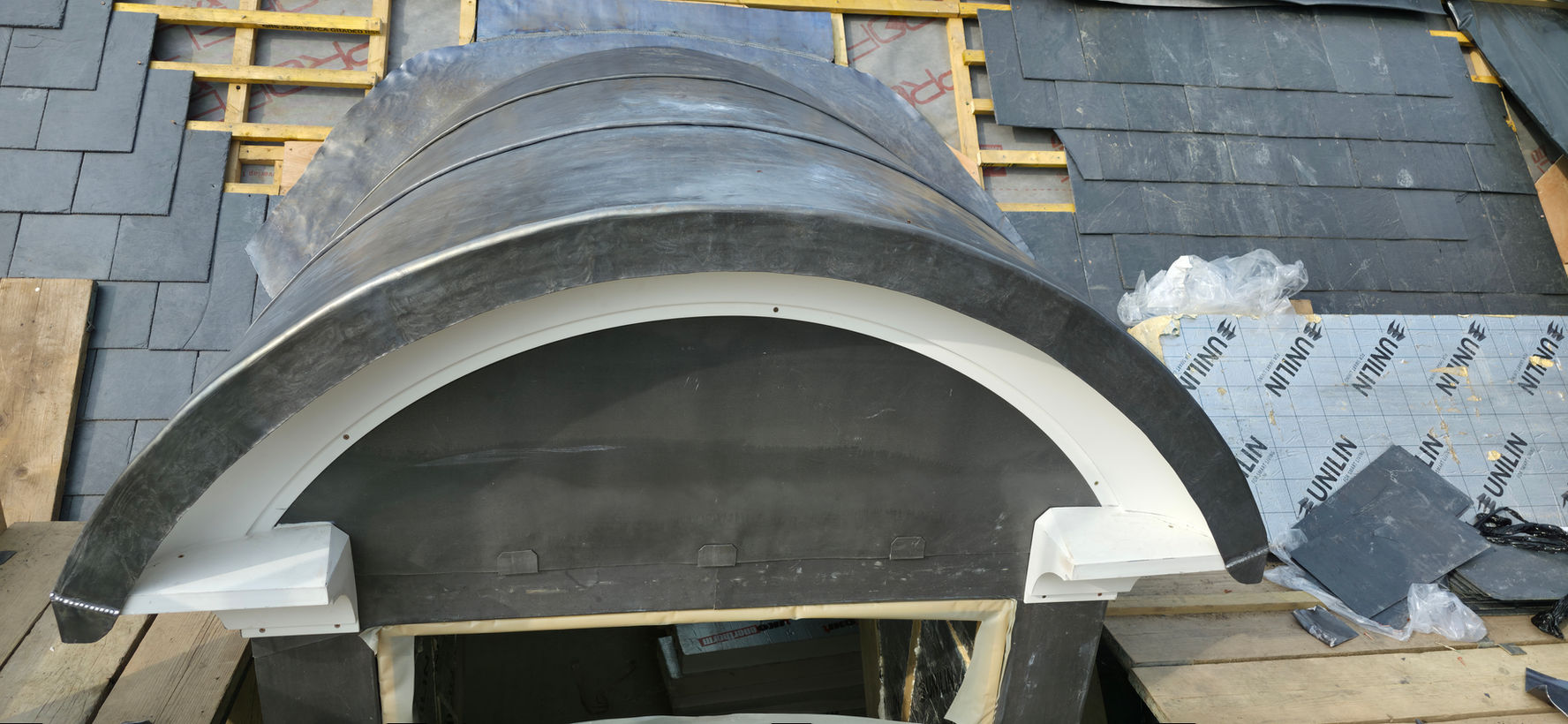 Bespoke curved lead arch dormer, front view